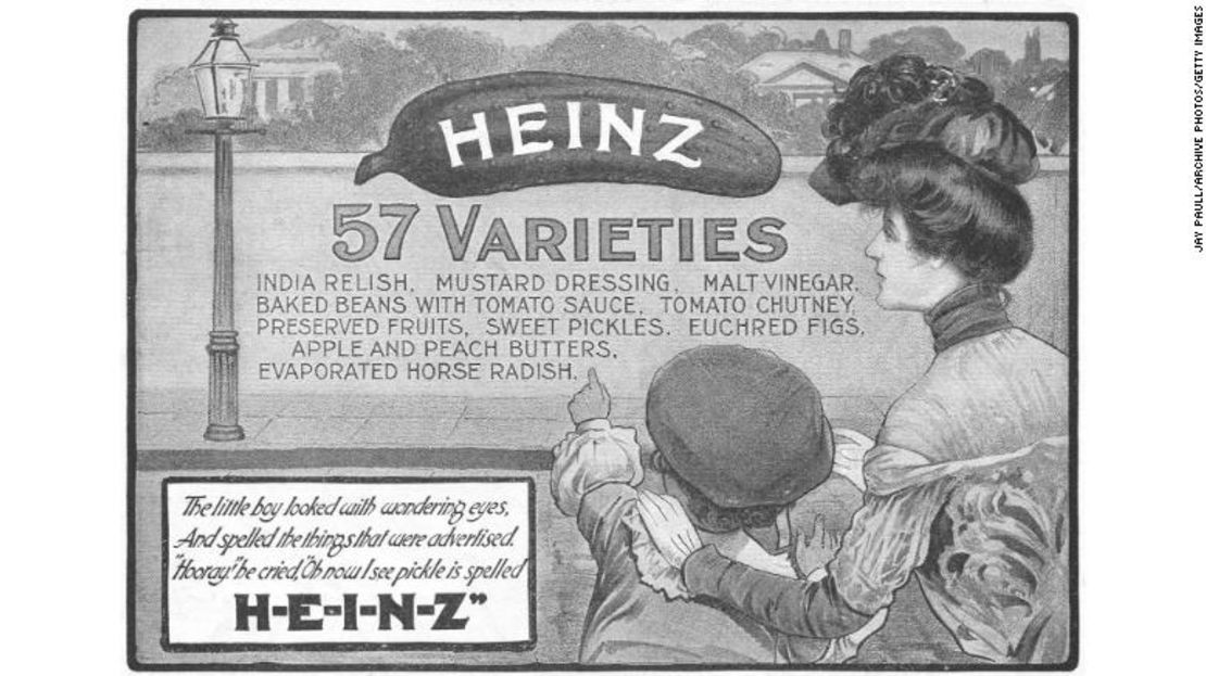 Un anuncio de 1902 de Heinz con el eslogan "57 variedades".