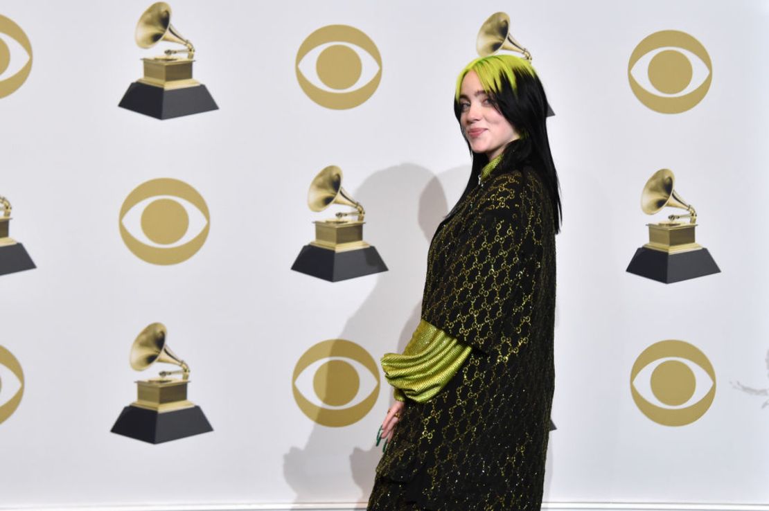 Billie Eilish el 26 de enero de 2020 en la ceremonia de los premios Grammy. Crédito: Alberto E. Rodriguez/Getty Images for The Recording Academy