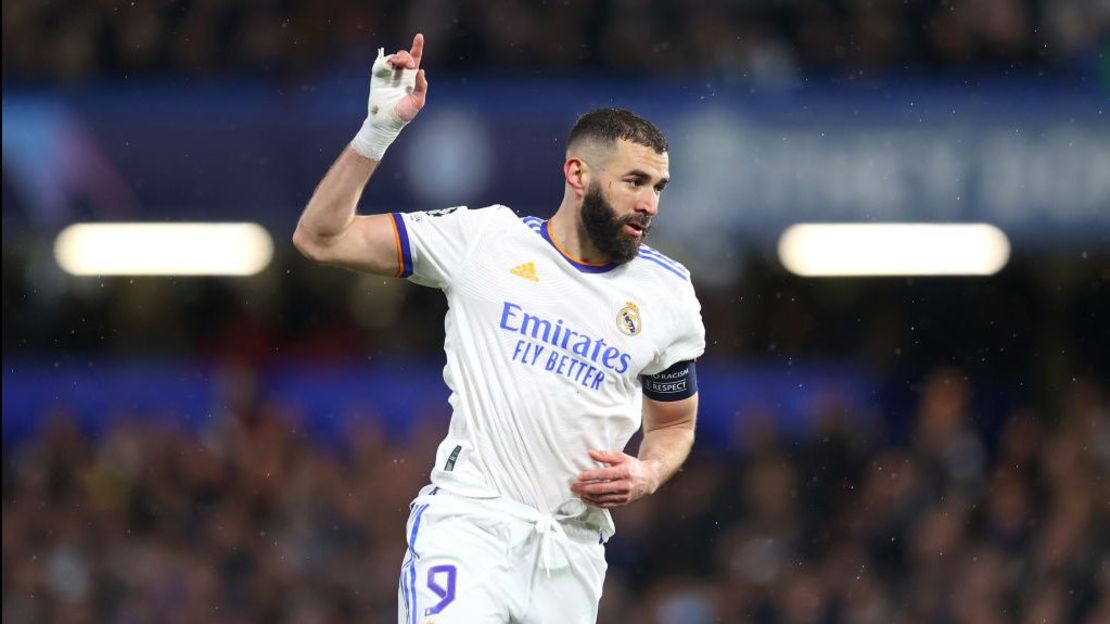 Karim Benzema en los cuartos de final frente al Chelsea FC en el estadio Stamford Bridge el 6 de abril de 2022. Crédito: Catherine Ivill/Getty Images