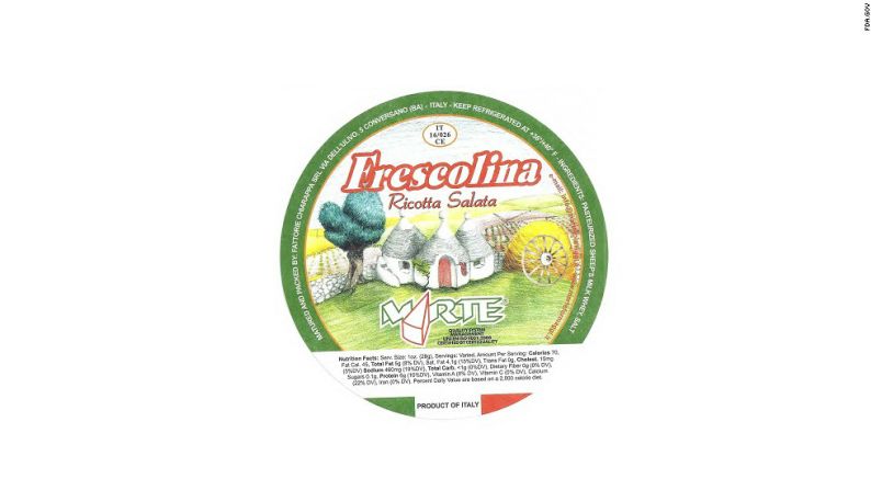 Queso ricotta - En 2012 se registraron 22 casos de infección por Listeria monocytogenes a causa del queso ricotta salata de la marca Frescolina Marte, pero el 90% de esas personas fueron hospitalizadas y cuatro murieron, según los CDC.