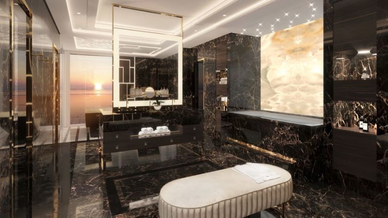 Regent Suite del Seven Seas Splendor: los huéspedes pueden reponerse con los tratamientos ilimitados de Canyon Ranch de la suite, y luego salir a puerto con su propio auto y guía personal. Crédito: Regent Seven Seas