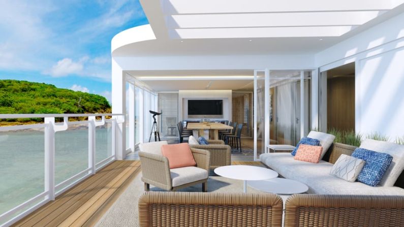 Owner’s Suites de Viking Cruises: el Viking Octantis y el Viking Polaris, que componen la nueva flota de expedición de Viking, ofrecen cada uno una Owner's Suite para los viajeros que quieren las mejores vistas cuando navegan hacia los rincones más lejanos de la tierra. Las suites incluyen una enorme sala privada al aire libre, cada una con su propio “badenstamp” (una bañera de hidromasaje con paredes de madera). Crédito: Viking