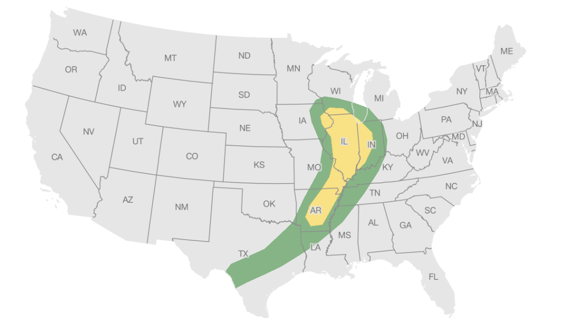 Perspectiva de riesgo desde el sábado 30 de abril a las 8:00 a. m. ET hasta el domingo 1 de mayo a las 8:00 a. m. ET. Actualizado el sábado 30 de abril de 2022 a la 1:36 a. m. ET.Fuente: Centro de Predicción de Tormentas del Servicio Meteorológico NacionalGráfico: John Keefe, CNN