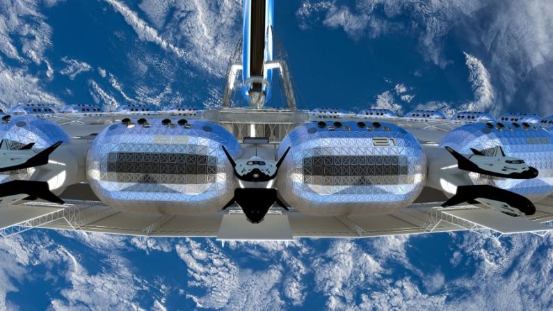Futuro próximo: Orbital Assembly planea que la estación Voyager albergue hasta 400 personas y se inaugure en 2027, mientras que la estación Pioneer, con capacidad para 28 personas, podría estar en funcionamiento para 2025. Crédito: Orbital Assembly