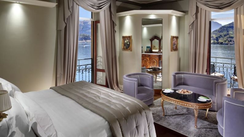 Grand Hotel Tremezzo: esta habitación de lujo tiene vistas al hermoso lago de Como en Lombardía, en el norte de Italia. Crédito: Roberto Bonardi/Cortesía Grand Hotel Tremezzo