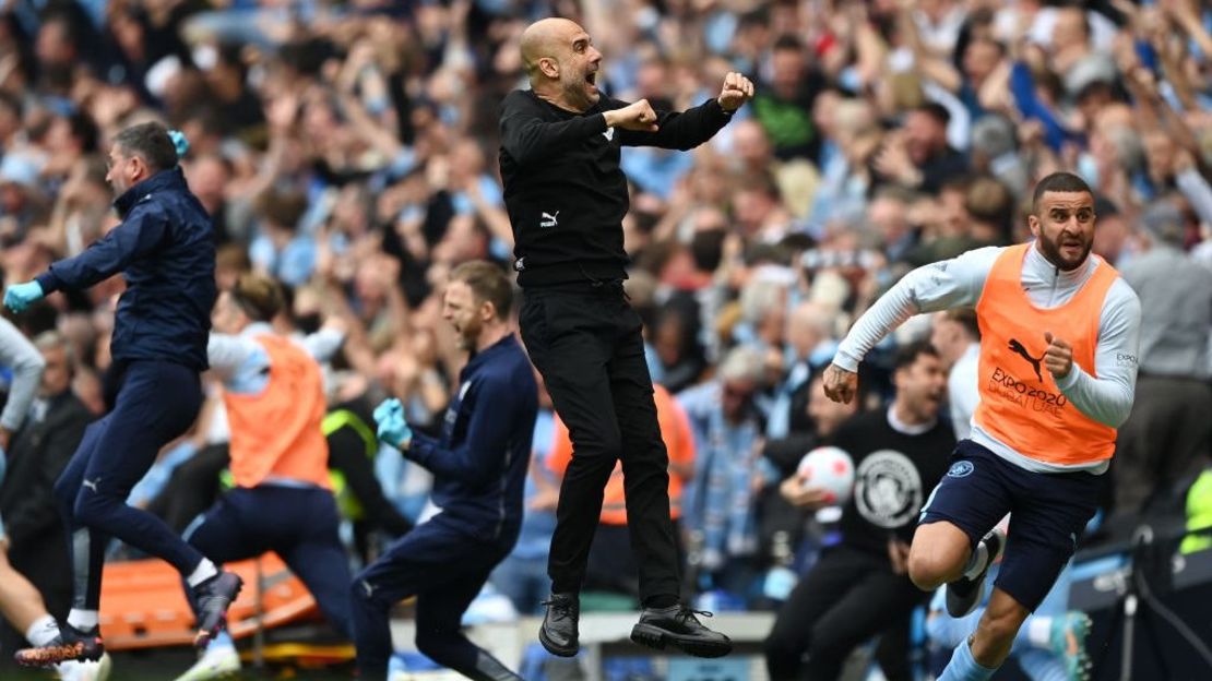 Manchester City celebra su tercer gol contra el Aston Villa.