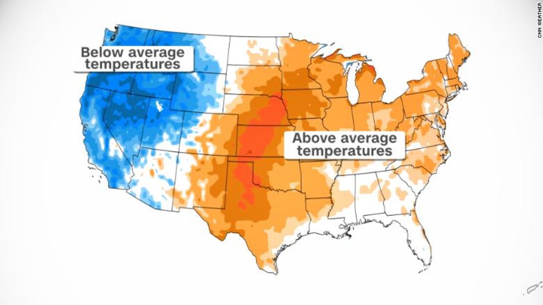 Mapa de temperaturas inferiores y superiores a la media