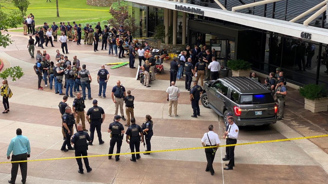 Emergency personnel respond to a shooting at the Natalie Medical Building on the St. Francis Hospital campus Wednesday, June 1, 2022 in Tulsa, Okla.