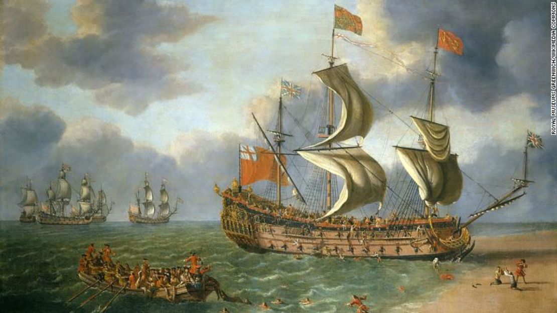 El pintor neerlandés Johan Danckerts representó "El naufragio del Gloucester frente a Yarmouth, 6 de mayo de 1682".