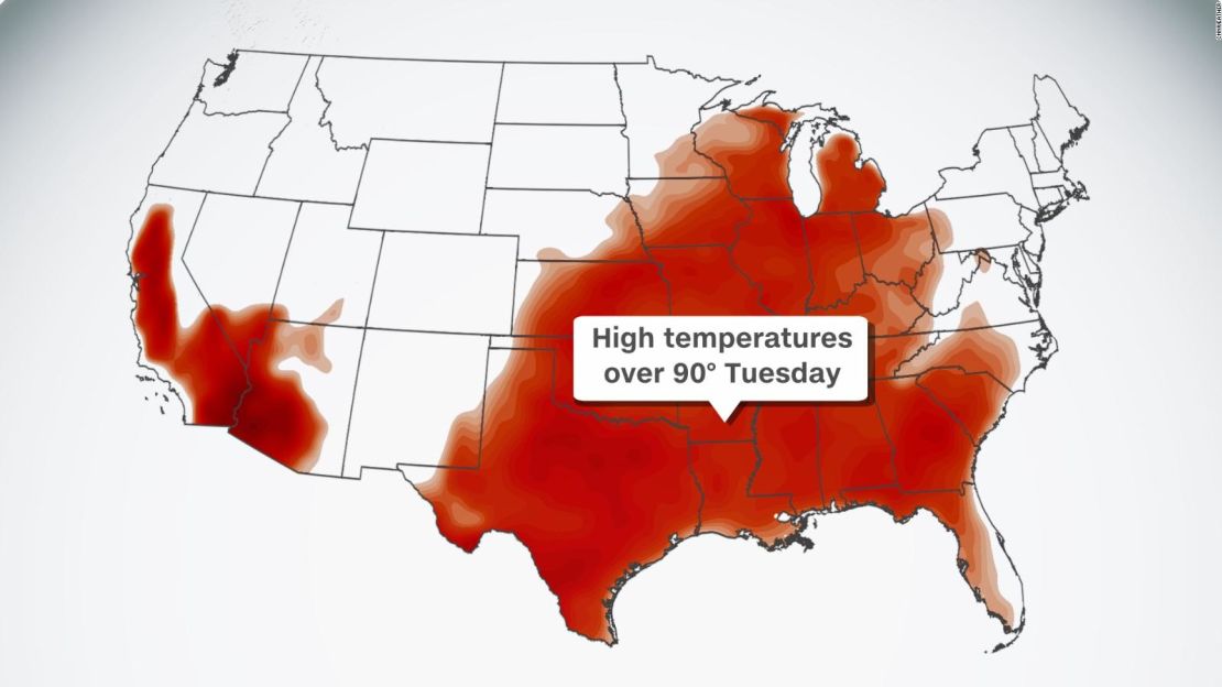 Las regiones del este de EE.UU., el suroeste y California tendrán temperaturas superiores a los 32 grados Celsius esta semana.