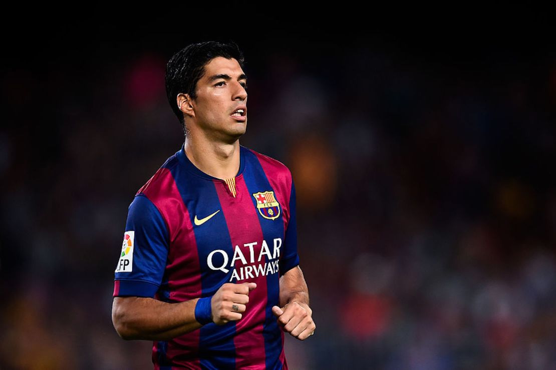 Luis Suárez en el Camp Nou el 18 de agosto de 2014 en Barcelona, España.