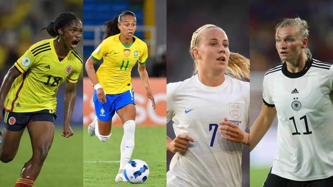 De izquierda a derecha, Linda Caicedo, Adriana, Beth Mead y Alexandra Popp, cuatro de las mejores futbolistas de las finales de la Copa América y la Eurocopa femeninas 2022.