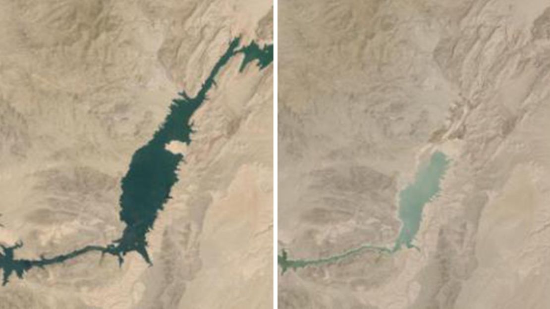 A la izquierda el río Colorado en julio de 2000, y a la derecha en julio de 2022.