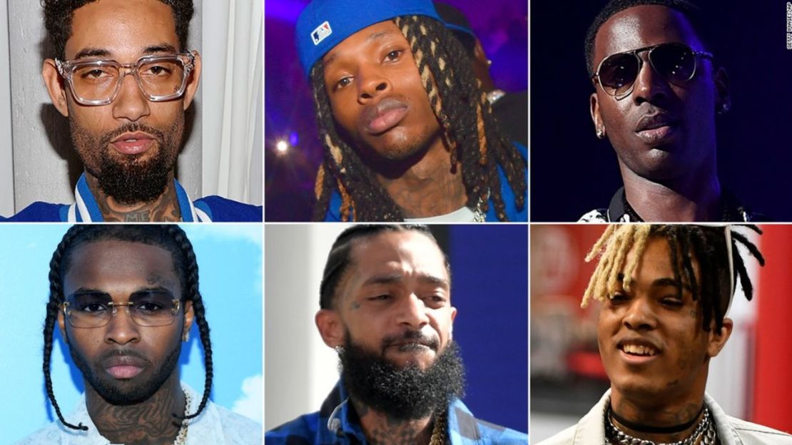 (Arriba, de izquierda a derecha): PnB Rock, King Von, Young Dolph. (Abajo, de izquierda a derecha): Pop Smoke, Nipsey Hussle y XXXTentacion