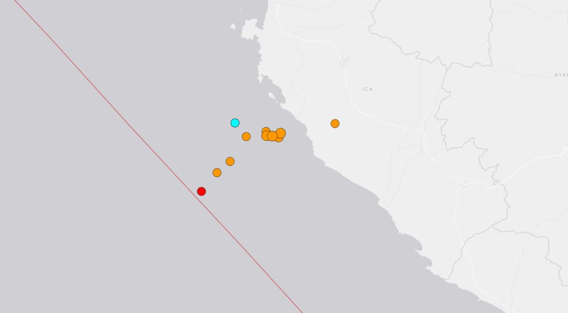 Esta ilustración muestra los numerosos sismos que se han registrado en la región el 28 de octubre. Crédito: mapa interactivo del USGS