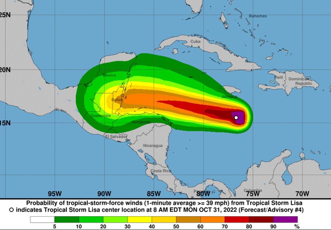 Esta es la previsión de vientos de la tormenta tropical Lisa.