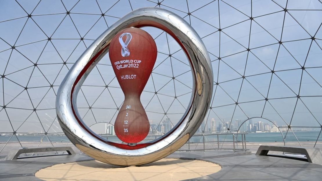 El reloj de cuenta regresiva para el Mundial durante la Copa Árabe de la FIFA de Qatar, el 15 de diciembre de 2021 en Doha.