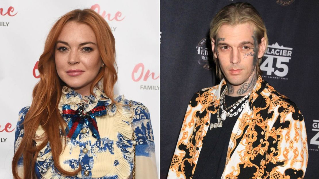 Lindsay Lohan en 2017 (I) y Aaron Carter (D) en febrero. Las celebridades salieron durante un tiempo cuando eran adolescentes. Crédito: AP