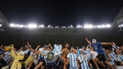 DOHA, QATAR - NOVEMBER 30: Argentina fans show their support prior to the FIFA World Cup Qatar 2022 Group C match between Poland and Argentina at Stadium 974 on November 30, 2022 in Doha, Qatar.