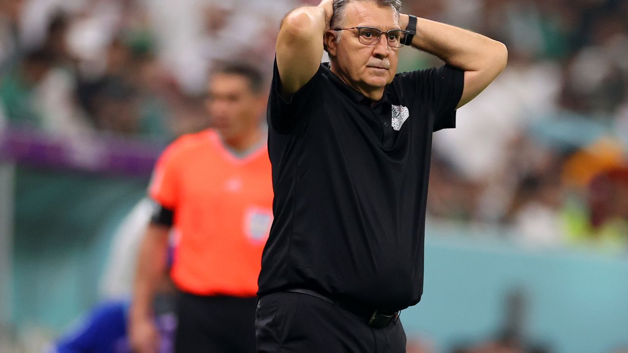 LUSAIL CITY, QATAR - NOVEMBER 30: Gerardo Martino, Head Coach of Mexico, reacts during the FIFA World Cup Qatar 2022 Group C match between Saudi Arabia and Mexico at Lusail Stadium on November 30, 2022 in Lusail City, Qatar.