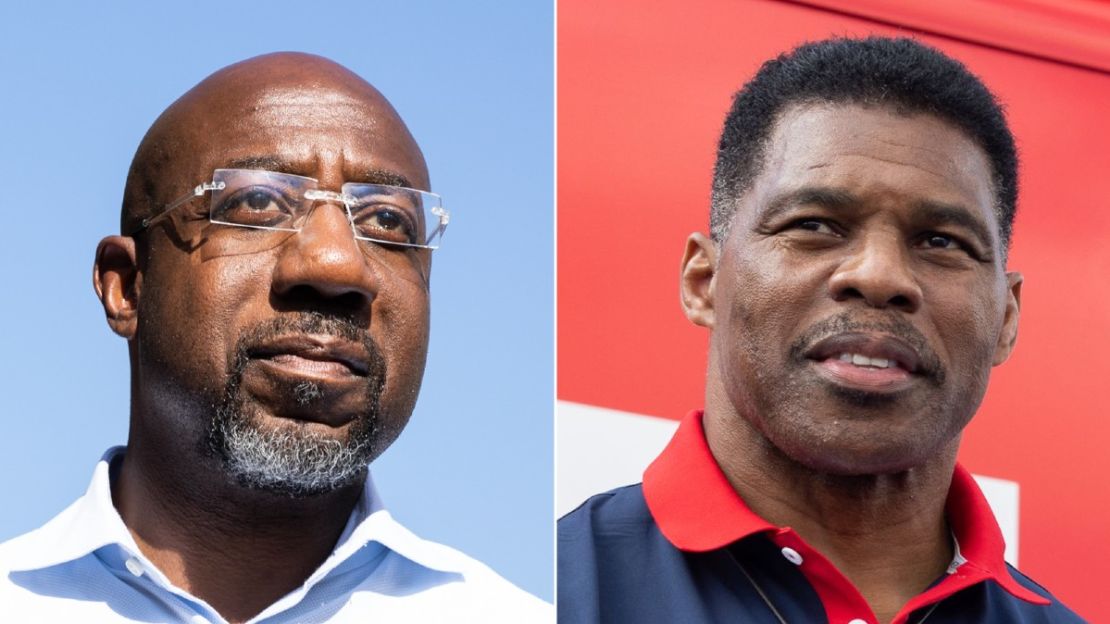 El senador demócrata Raphael Warnock y el candidato republicano al Senado Herschel Walker.