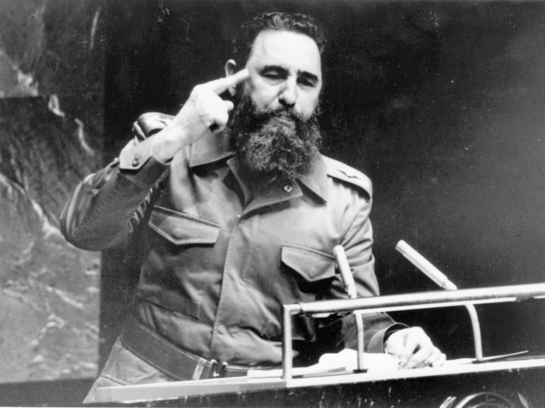 El líder de la Revolución cubana Fidel Castro se dirige a las Naciones Unidas en Nueva York en 1979.