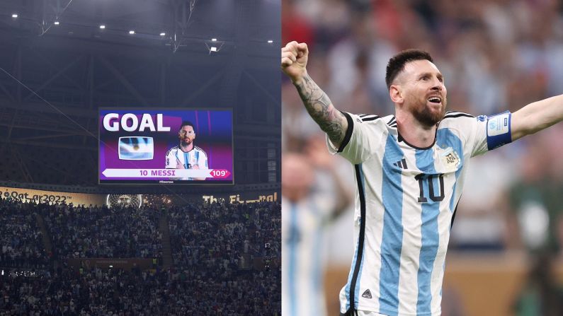 Messi al 109. El astro argentino levanta las manos al cielo tras meter el 3-2 en tiempos extra contra Francia.