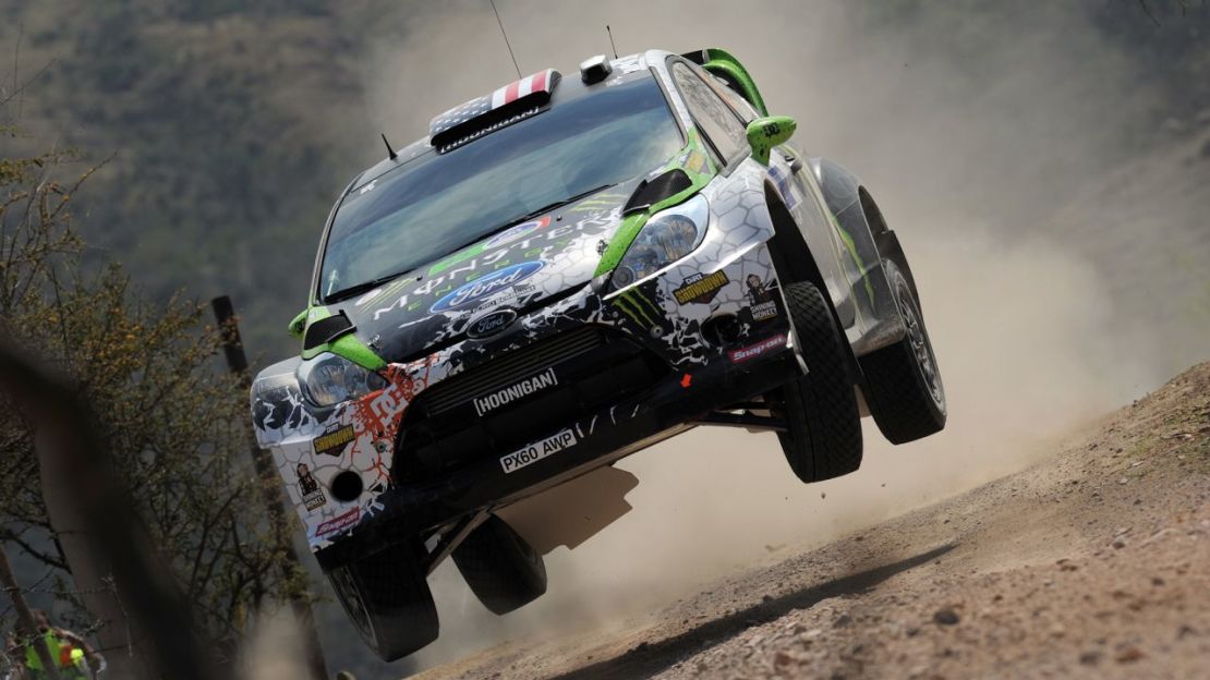 Ken Block y Alex Gelsomino compitiendo en el WRC Rally México en 2012.