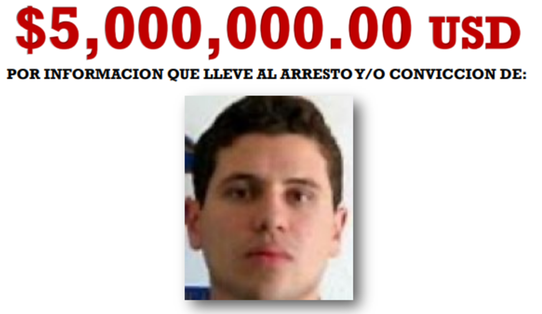 El Departamento de Estado de EE.UU. ofrece una recompensa de hasta US$ 5 millones por información que lleve a la captura de Iván Archivaldo Guzmán Salazar, uno de los hijos del Chapo.