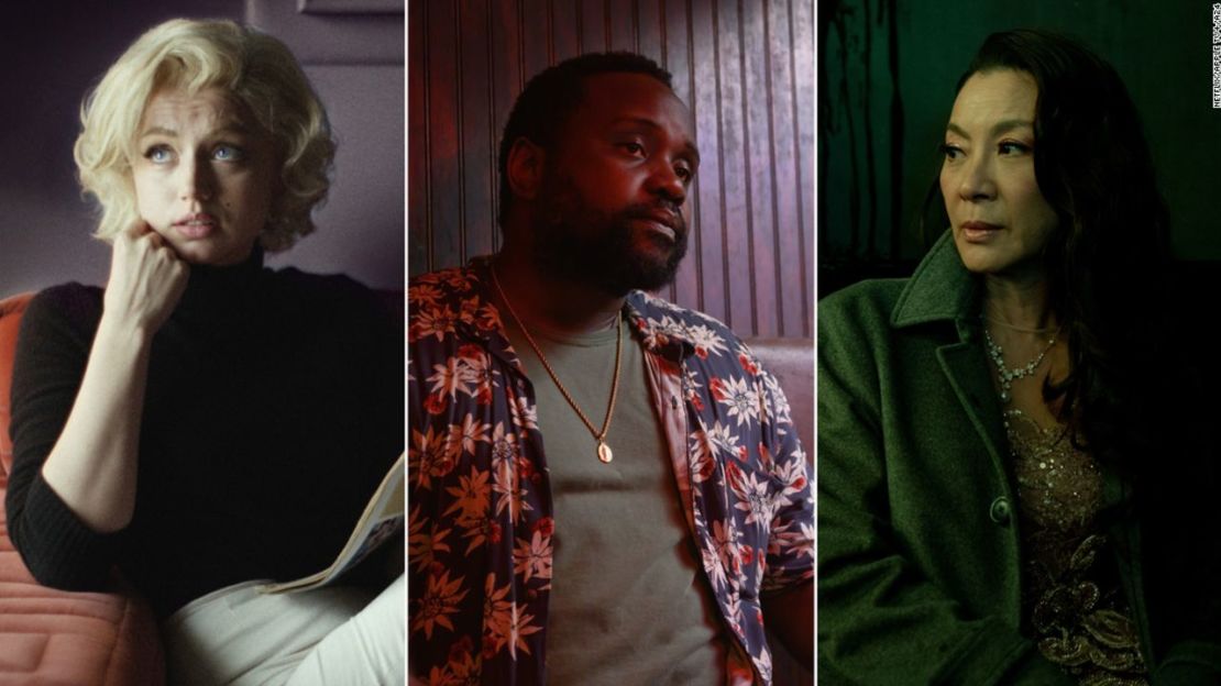 Ana de Armas en "Blonde", Brian Tyree Henry en "Causeway" y Michelle Yeoh en "Everything Everywhere All at Once" figuran entre los nominados por primera vez a los Oscar de este año. Crédito: Netflix/Apple TV+/A24