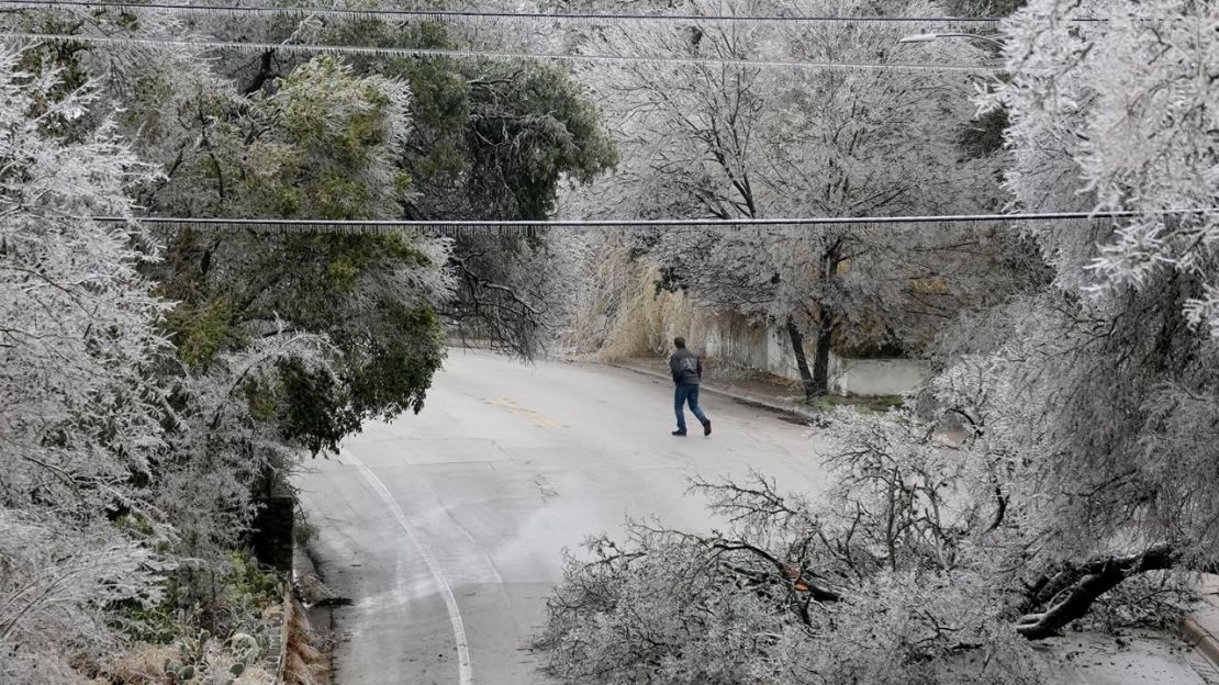 Un árbol caído bloquea la mayor parte de Barton Skyway en Austin, Texas, durante una tormenta invernal el 1 de febrero.