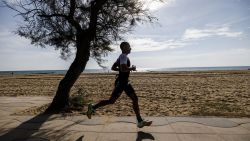 JESOLO, ITALY - OCTOBER 09: Athletes compete in the run leg during the IRONMAN 70.3 Venice-Jesolo on October 09, 2022 in Jesolo, Italy.