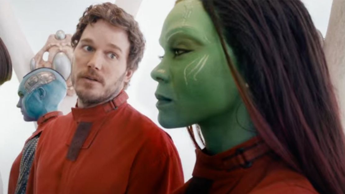 (Desde la izquierda) Karen Gillan, Chris Pratt y Zoe Saldana aparecen en 'Guardians of the Galaxy Vol. 3.'