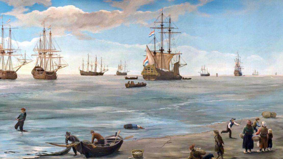 "Las rutas de Texel", cuadro de Johan Reydon, muestra el aspecto del bullicioso puerto en el siglo XVII. Cortesía del Museo Kaap Skil