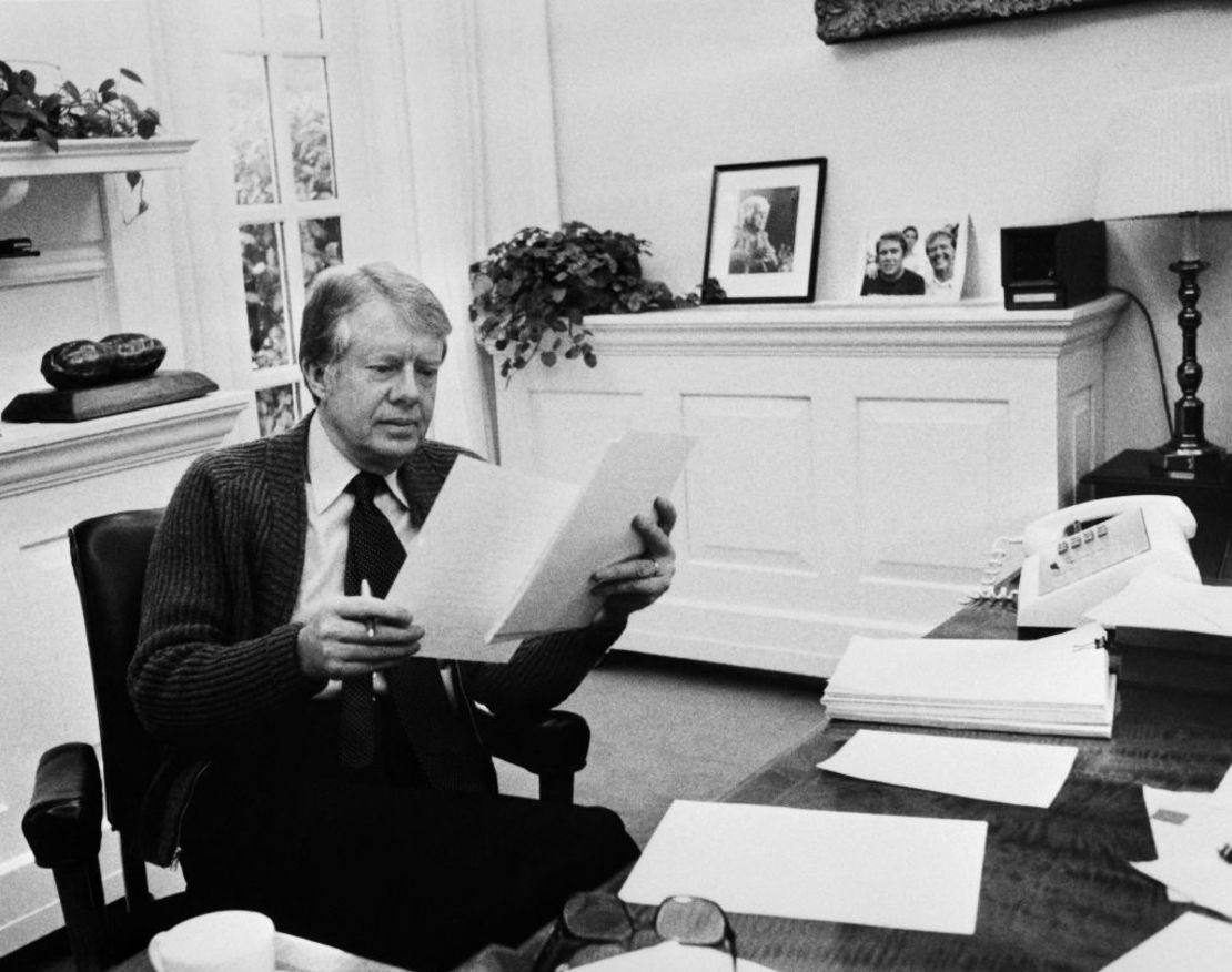 Esta foto, tomada en 1978, muestra al entonces presidente estadounidense Jimmy Carter en la Casa Blanca en Washington. Crédito: AFP vía Getty Images