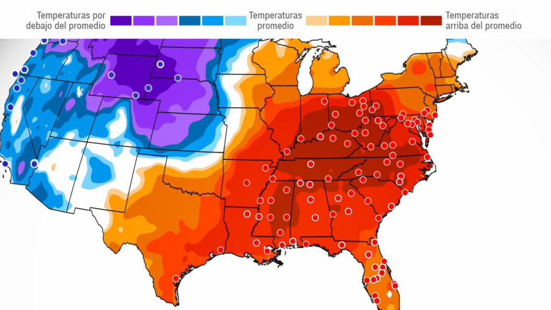 Así están las temperaturas en EE.UU. en estos momentos: una parte experimenta frío por las tormentas invernales, mientras que la otra ve temperaturas cálidas por encima del promedio.