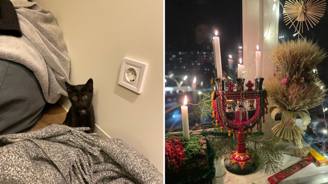 La pareja adoptó un gato en otoño. Cuando llegó la Navidad, decidieron que celebrarían las fiestas el 24 de diciembre, en lugar del 7 de enero. Cortesía de Yaryna Arieva y Sviatoslav Fursin