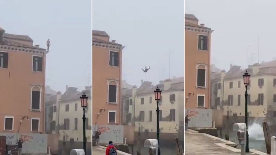 El hombre saltó de un edificio de tres pisos a un canal en Venecia. LuigiBrugnaro/Twitter
