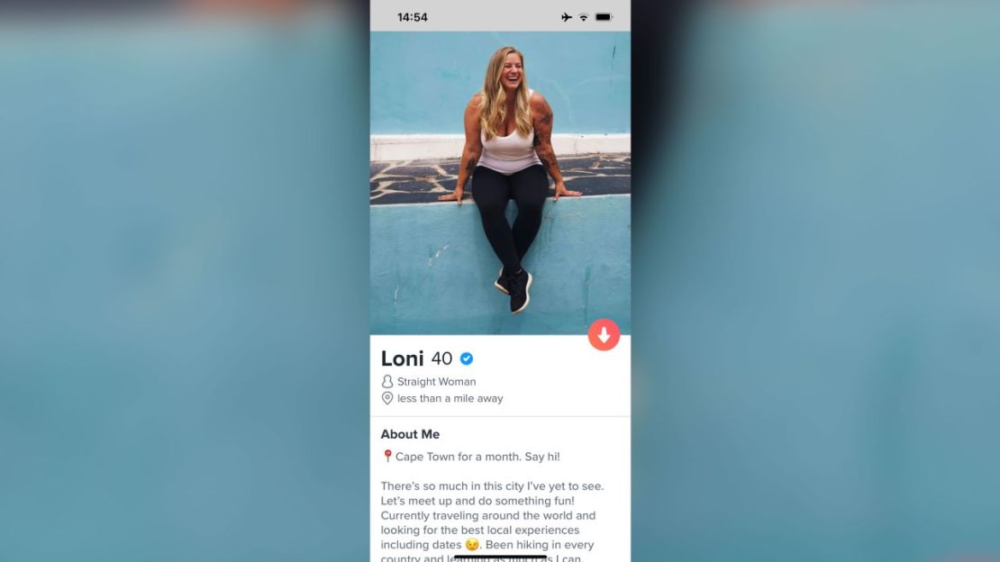 Una captura de pantalla del perfil de Tinder de Loni James.