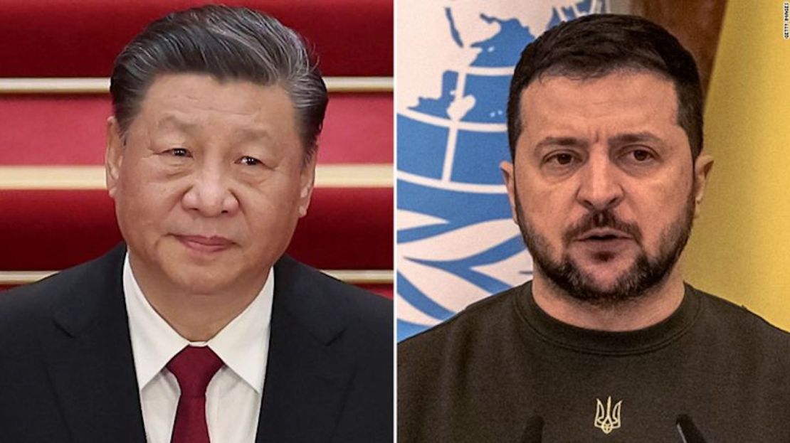 El presidente de China, Xi Jinping, y el presidente de Ucrania, Volodymyr Zelensky.