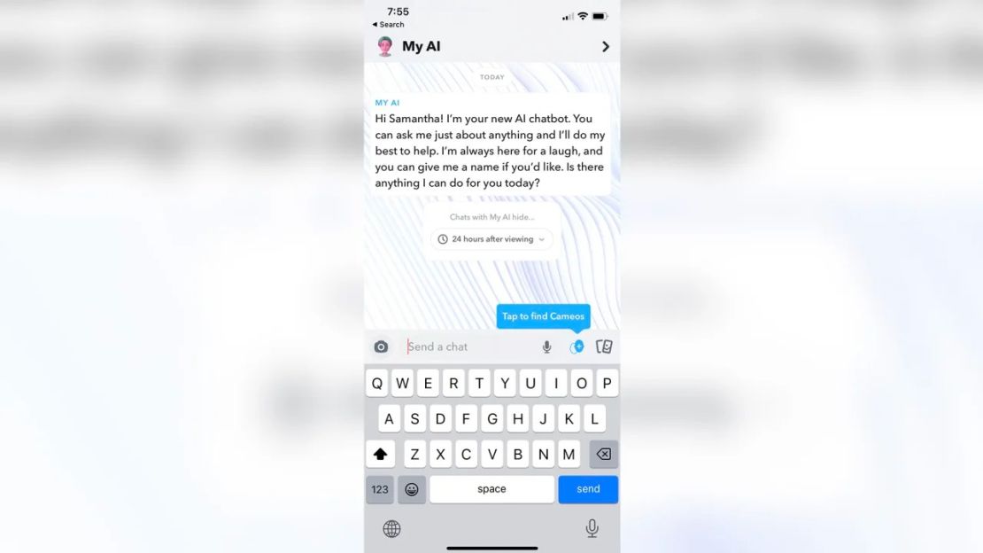 El nuevo chatbot de Snapchat. Crédito: Snapchat/My AI