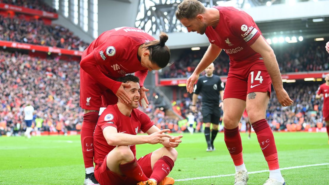 Diogo Jota celebra el 4-3 con la que el Liverpool obtuvo la victoria ante los Spurs.