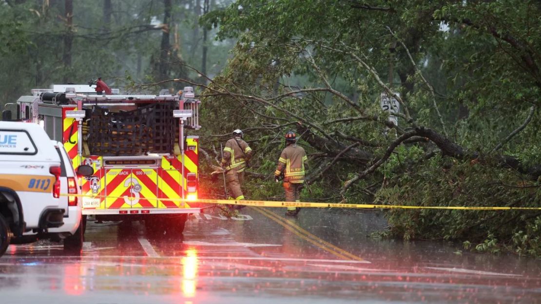 Árboles derribados y carreteras bloqueadas el domingo tras un tornado en Virginia Beach, Virginia. Crédito: Justin Fleenor/WTKR