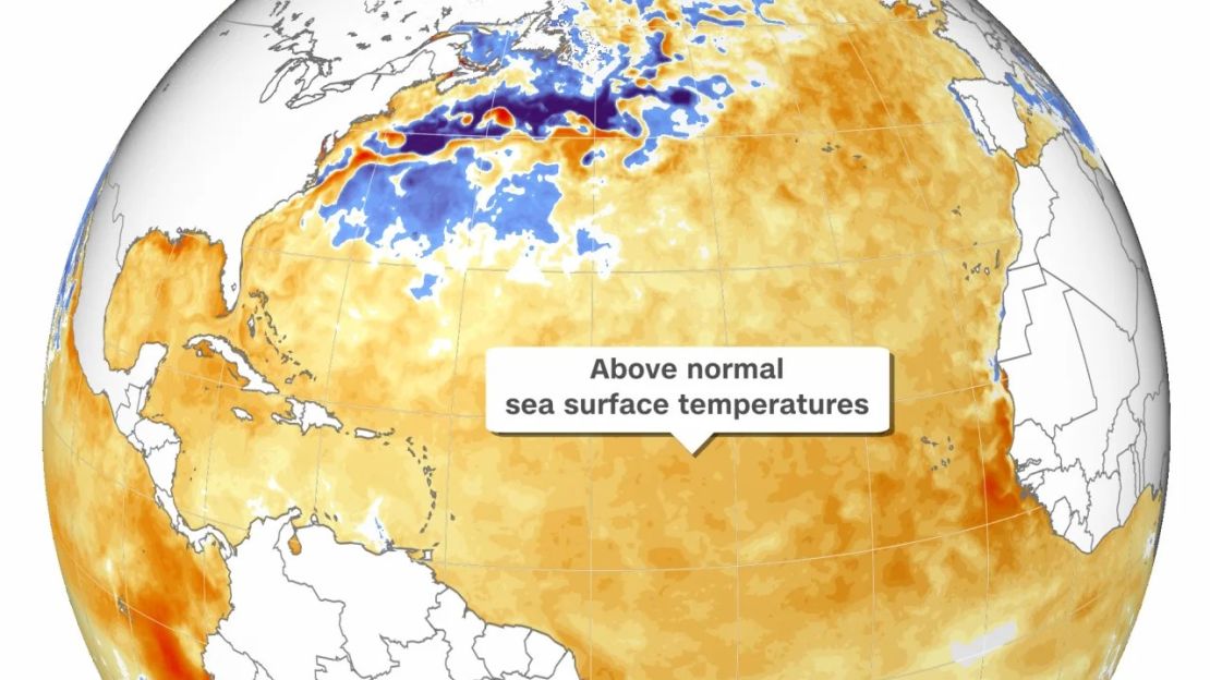 Una gran mayoría del océano Atlántico experimenta temperaturas más cálidas de lo normal para finales de mayo de 2023. Crédito: CNN