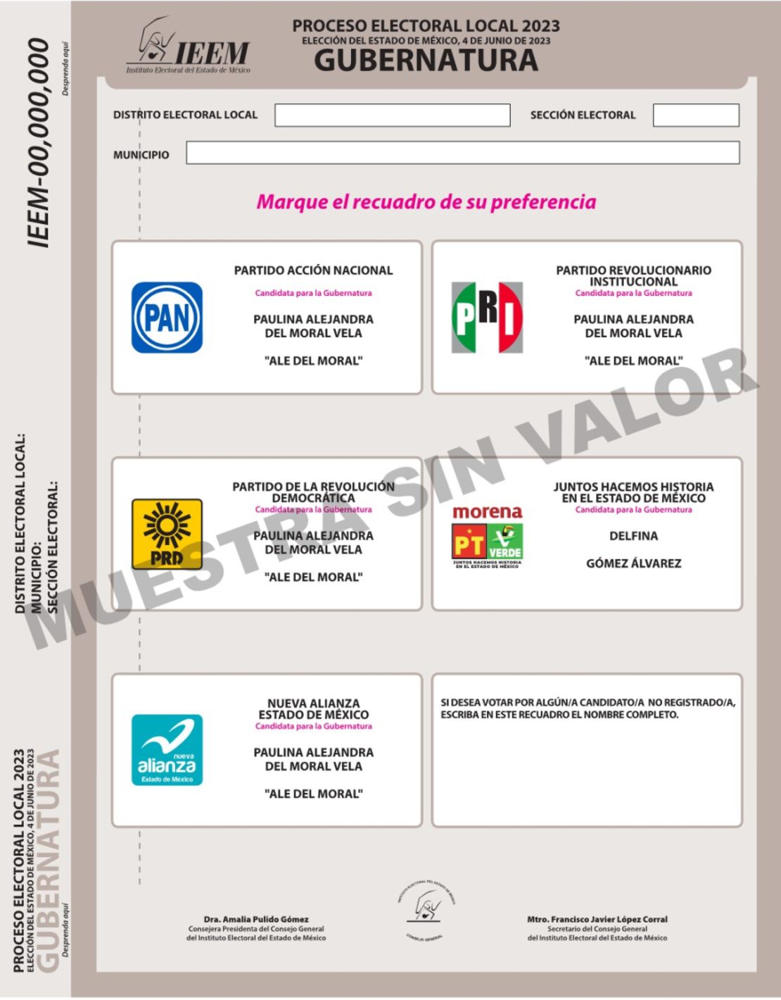 Boleta de la elección 2023 del Estado de México.