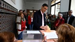 Spain's Prime minister Pedro Sanchez of Socialist Party (PSOE) casts his ballot in Madrid on May 28, 2023 during local and regional polls. Spain's local and regional elections results will be a barometer for a year-end general election, that surveys suggest Prime Minister will lose, heralding a return of the right. (Photo by JAVIER SORIANO / AFP)