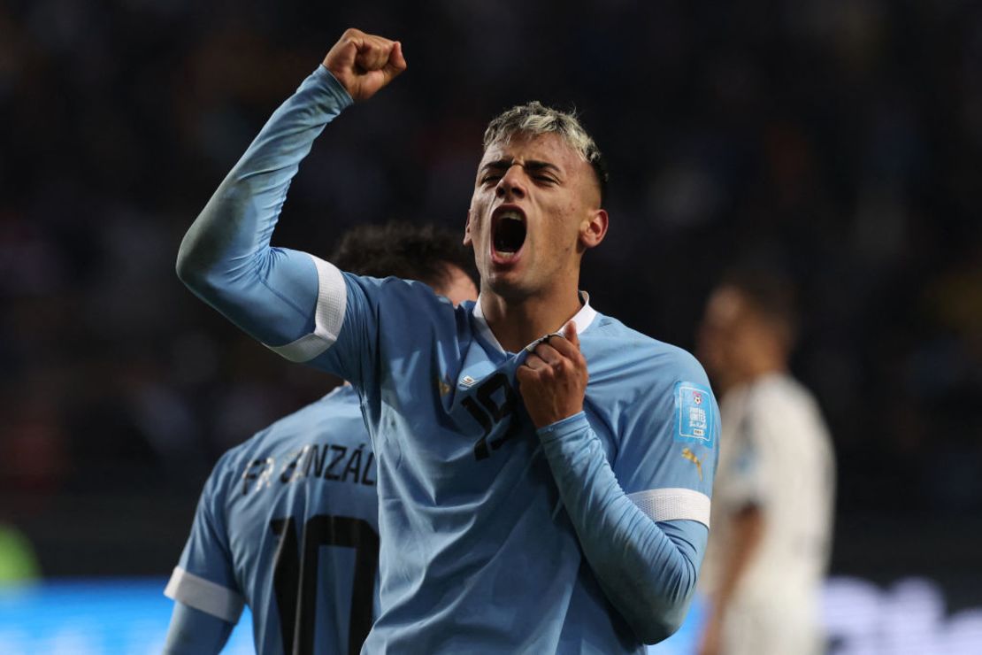 El delantero uruguayo Luciano Rodríguez celebra después de anotar el único gol de la final. Crédito: ALEJANDRO PAGNI/AFP vía Getty Images