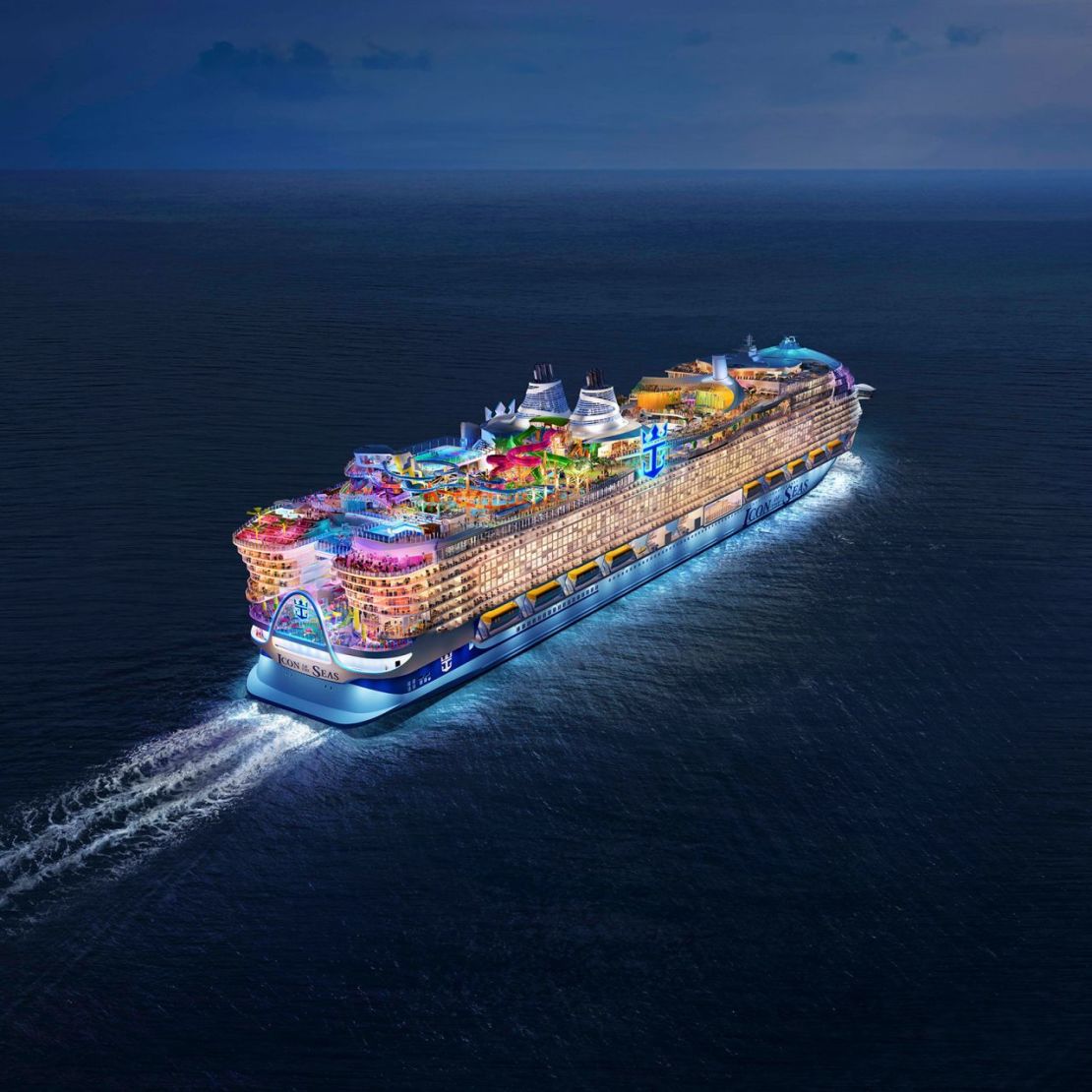 Un renderizado muestra el aspecto que tendrá el barco cuando esté terminado. Crédito: Royal Caribbean International