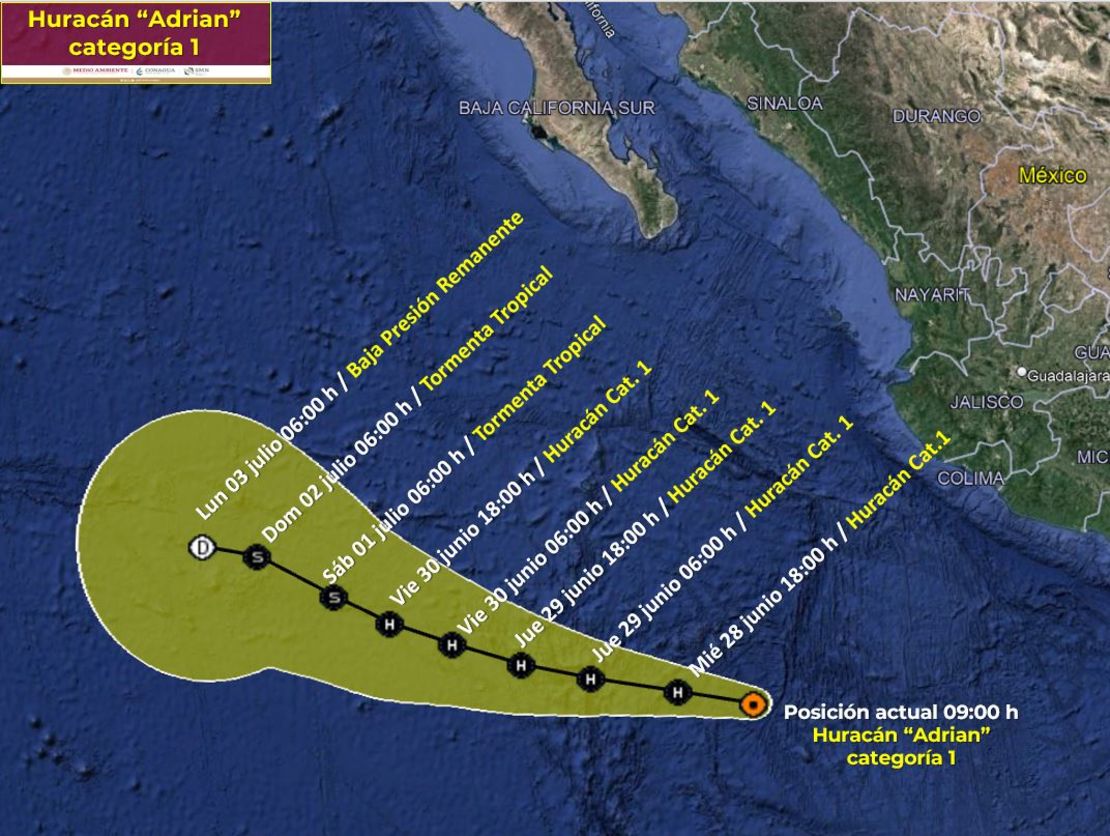 Esta es la trayectoria pronosticada para el ciclón Adrián.