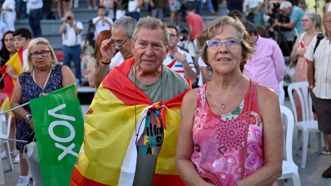 Asistentes a un mitin de campaña de Vox el 15 de julio. Crédito: Oscar del Pozo/AFP/Getty Images